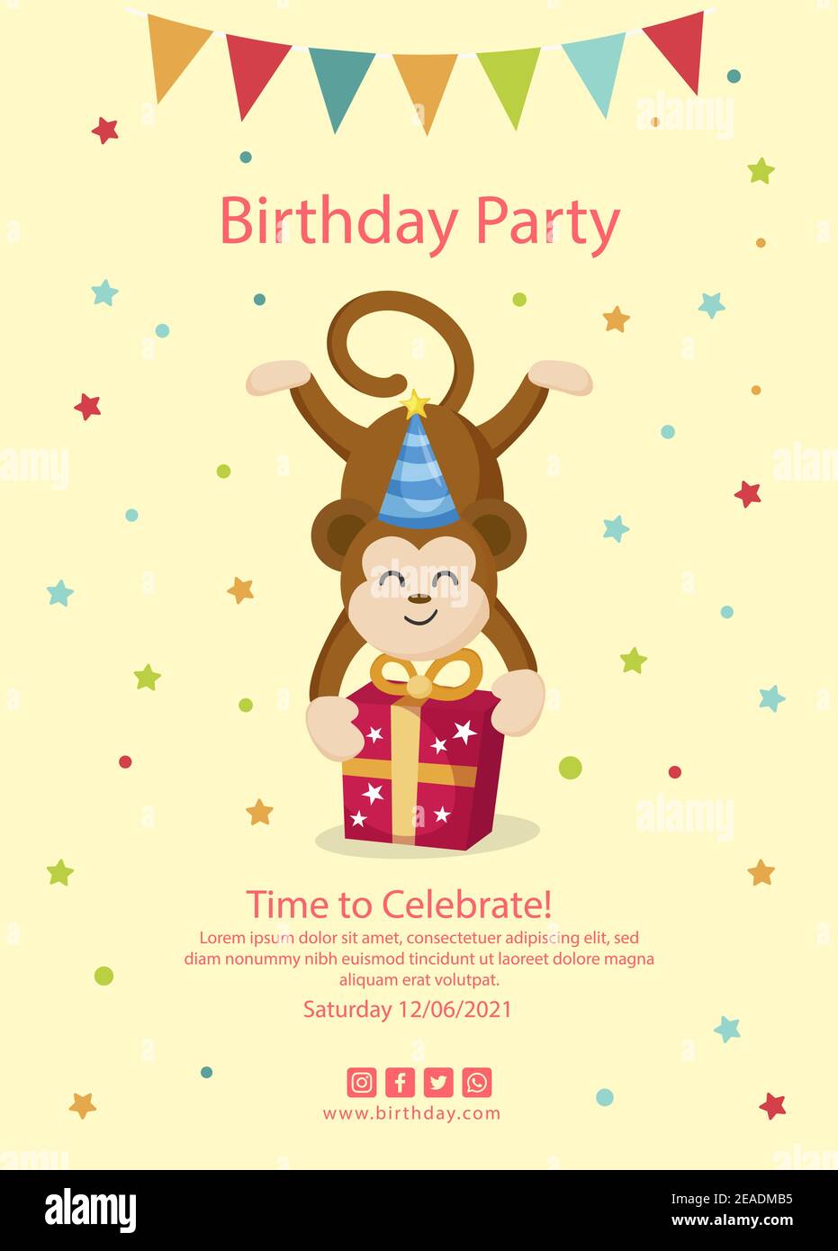 Kindergeburtstag Flyer Vorlage Vektor-Illustration. Stock Vektor