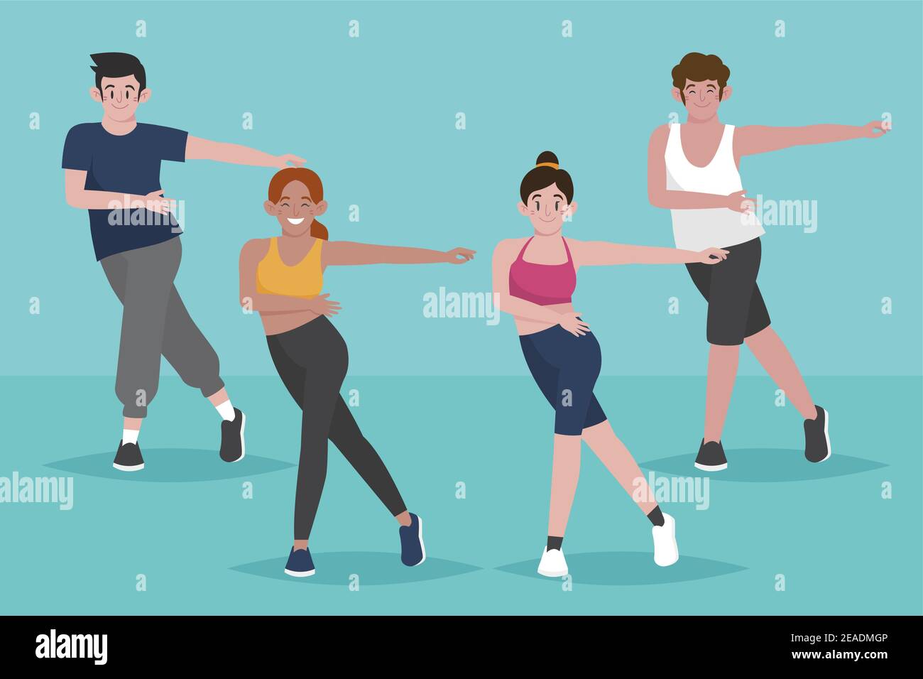 Flach gezeichnete Tanz Fitness-Klasse Illustration mit Menschen Vektor Illustration. Stock Vektor