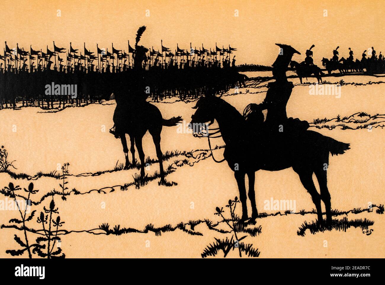 Französisches Schattentheater, Ombres Chinoises, massierte Kavallerie aus L’Epopee von Caran d’Ache, (Moskauer Emmanuel Poiré) im 1898 Band 13 des Studios an Stockfoto