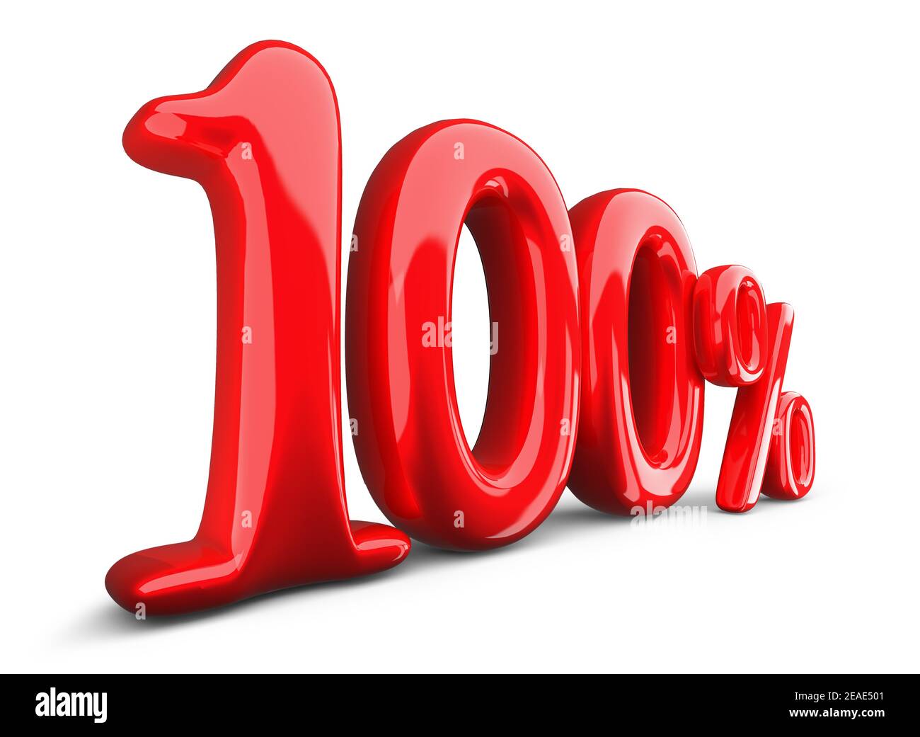 Rot hundert Prozent, 100% Symbol auf weißem Hintergrund, 3D Rendering. Stockfoto