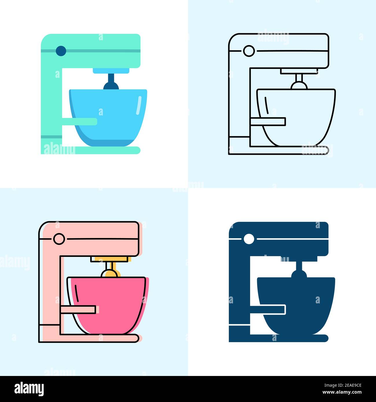 Symbol für Mixer in flacher und linienkonformer Ausführung. Symbole für professionelle Küchenausstattung. Vektorgrafik. Stock Vektor