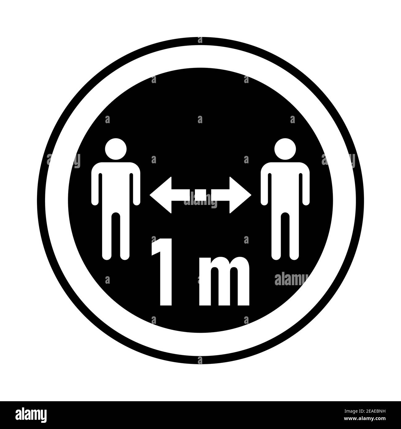 Halten Sie Ihre Entfernung 1 m oder 1 Meter rund Coronavirus Warnaufkleber oder Abzeichen-Symbol. Vektorbild. Stock Vektor