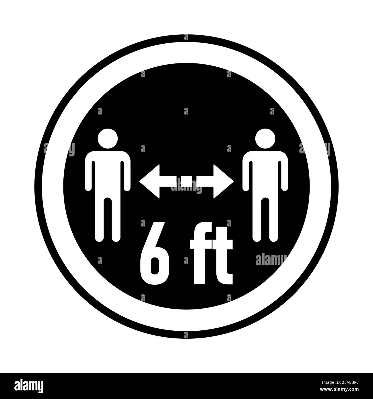 Halten Sie Ihre Entfernung 6 Fuß oder 6 Fuß rund Coronavirus Warnaufkleber oder Abzeichen-Symbol. Vektorbild. Stock Vektor