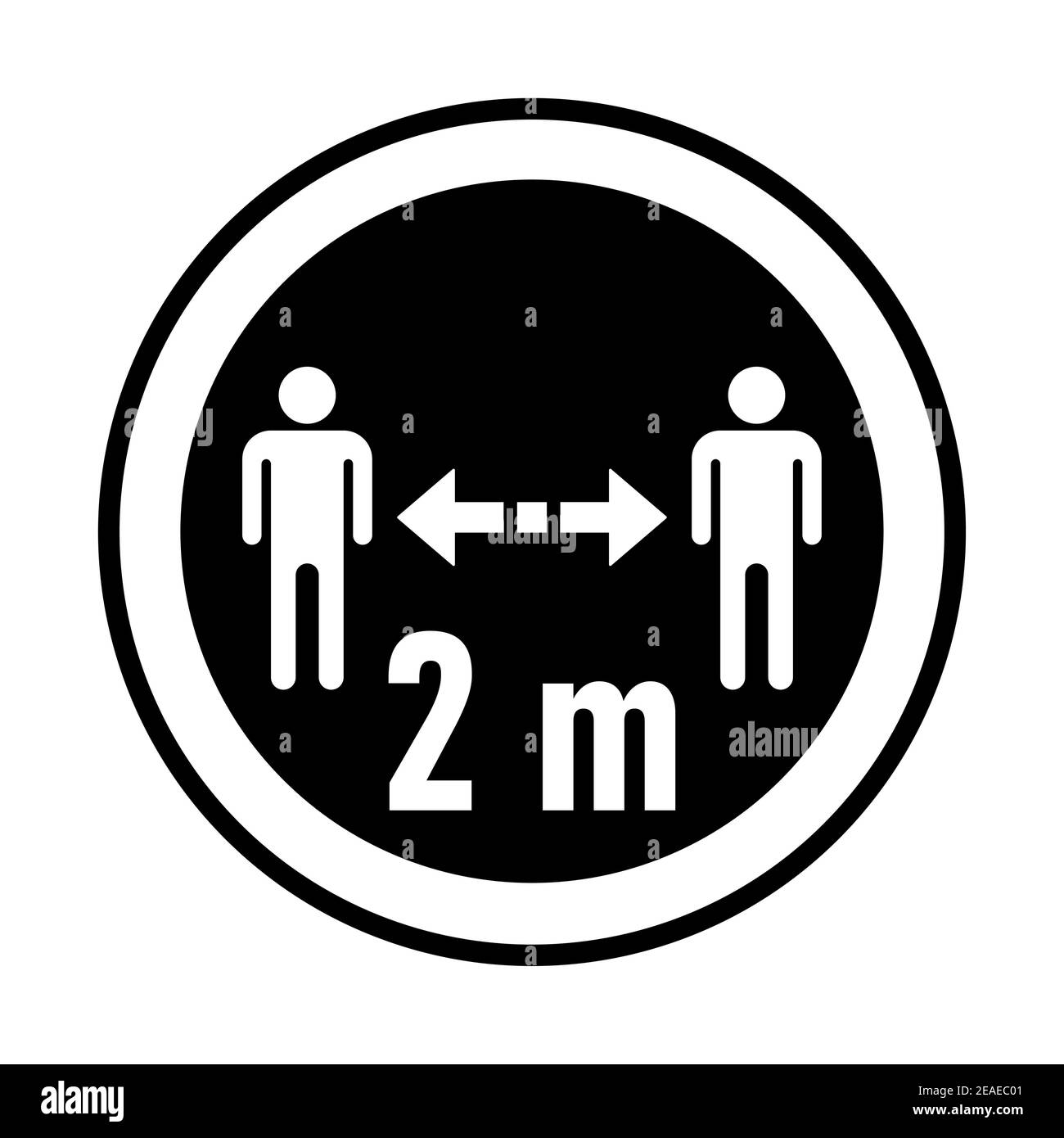 Halten Sie Ihre Entfernung 2 m oder 2 Meter rund Coronavirus Warnaufkleber oder Abzeichen-Symbol. Vektorbild. Stock Vektor