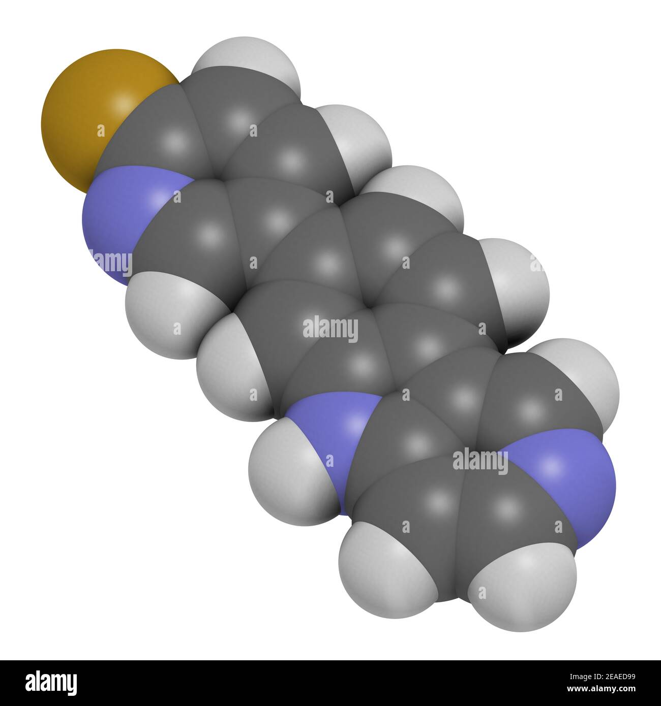 Flortaucipir (18F) diagnostisches Molekül. Radioaktives diagnostisches Mittel zur Bildgebung der Tau-Pathologie bei Alzheimer-Krankheit. 3D Rendern. Atome Stockfoto