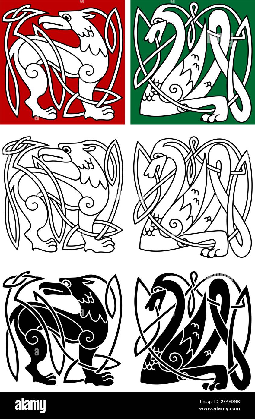 Abstrakte Tiere im keltischen Stil für Religion oder Tattoo Design Stock Vektor