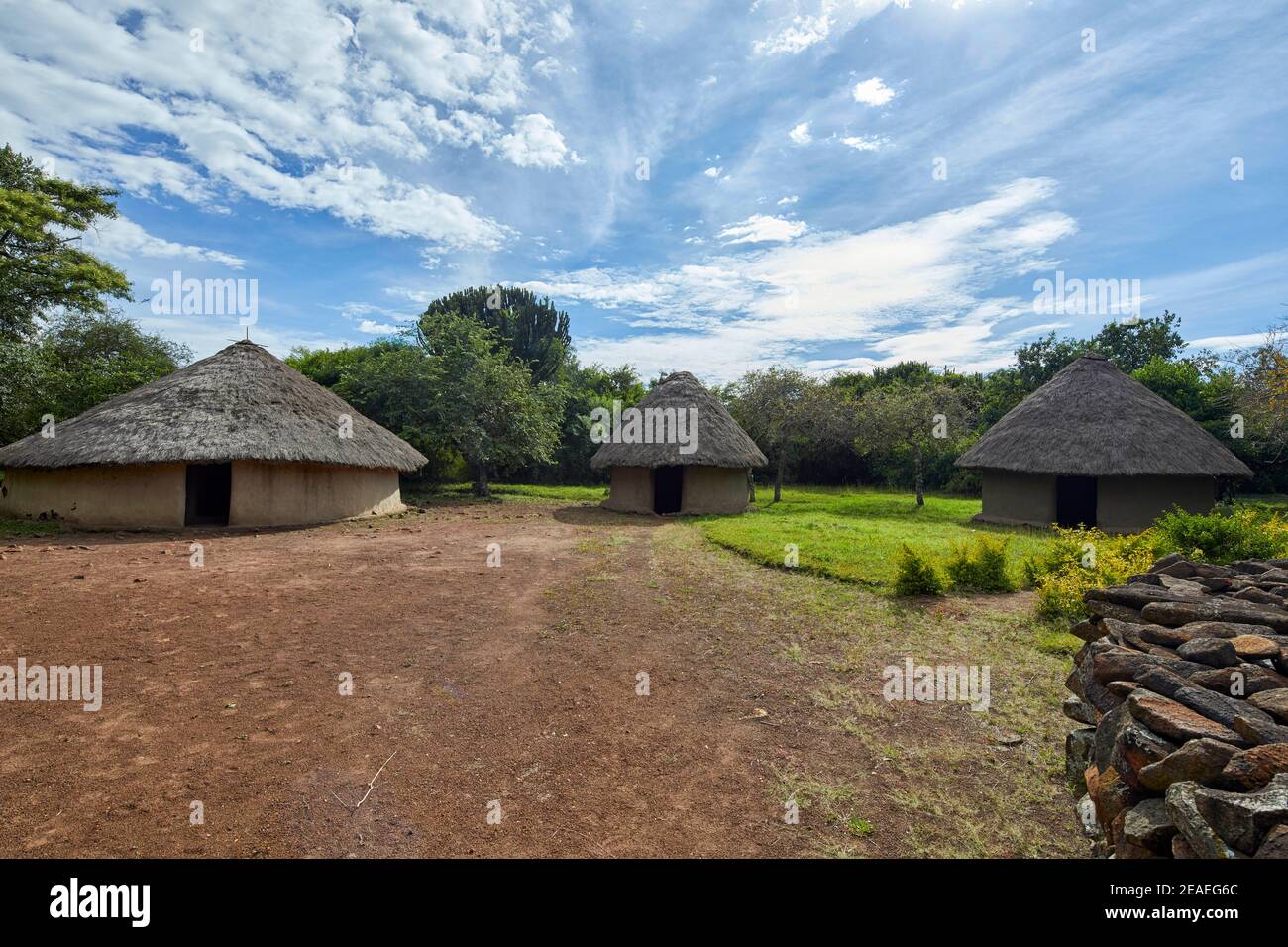 Luo Bomas am Thimlich Ohinga Komplex (UNESCO) in Kenia, Afrika Stockfoto