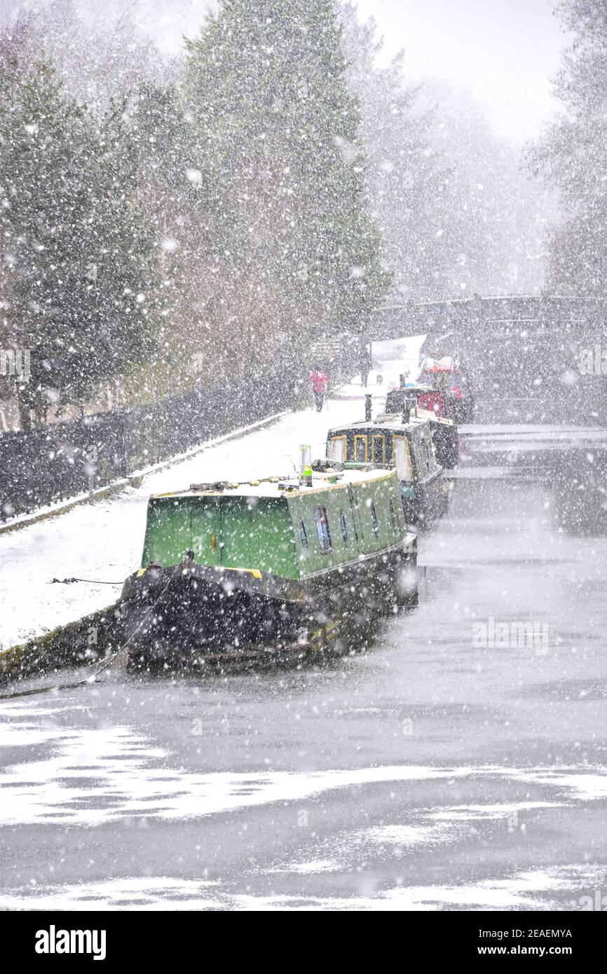 Blizzard, Storm Darcy, Rochdale Canal, Hebden Bridge, Calderdale, West Yorkshire Stockfoto