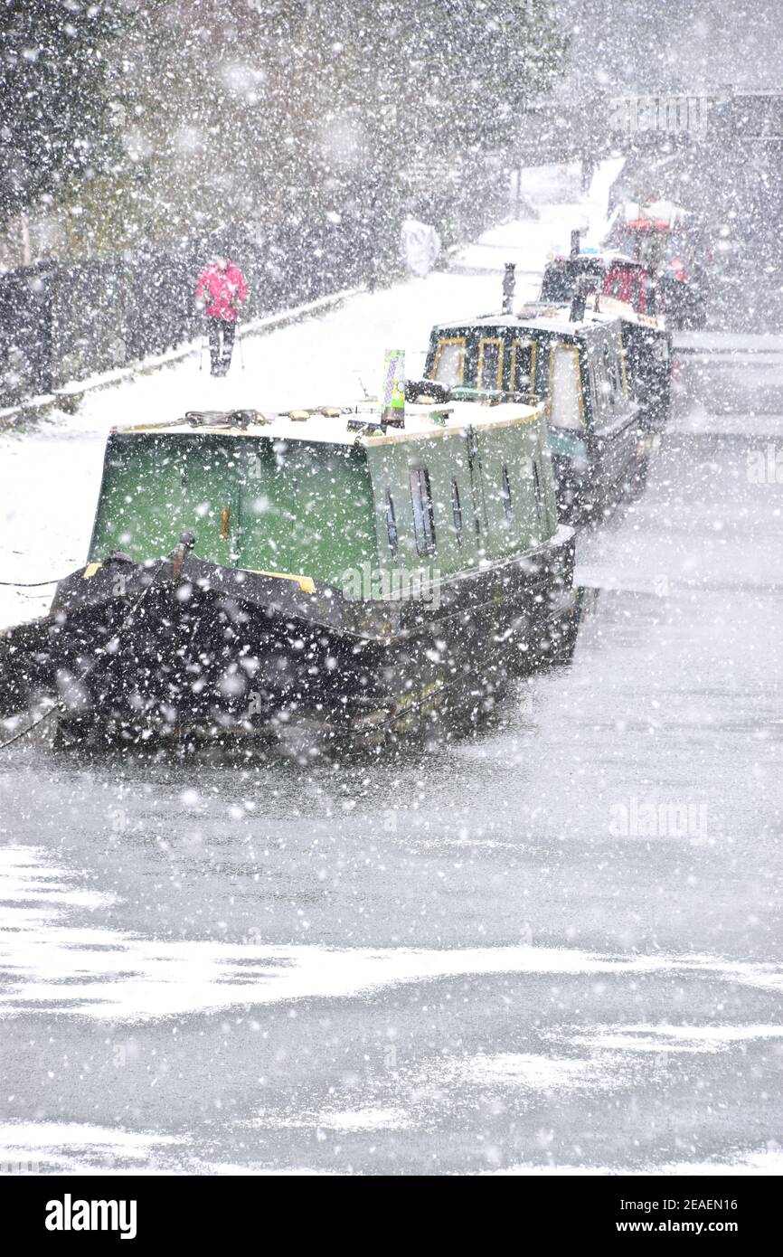 Blizzard, Storm Darcy, Rochdale Canal, Hebden Bridge, Calderdale, West Yorkshire Stockfoto