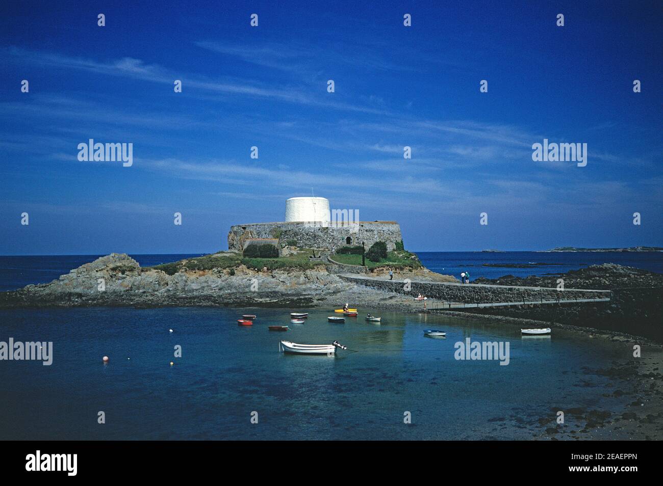 Guernsey. St. Peter. Rocquaine Bay. Fort Grey. Stockfoto