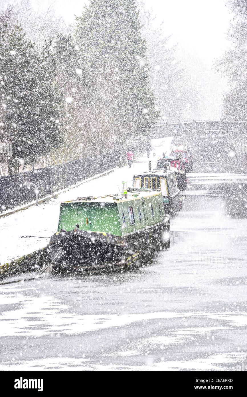 Blizzard, Storm Darcy, Rochdale Canal, Hebden Bridge, Calderdale, West Yorkshire Stockfoto