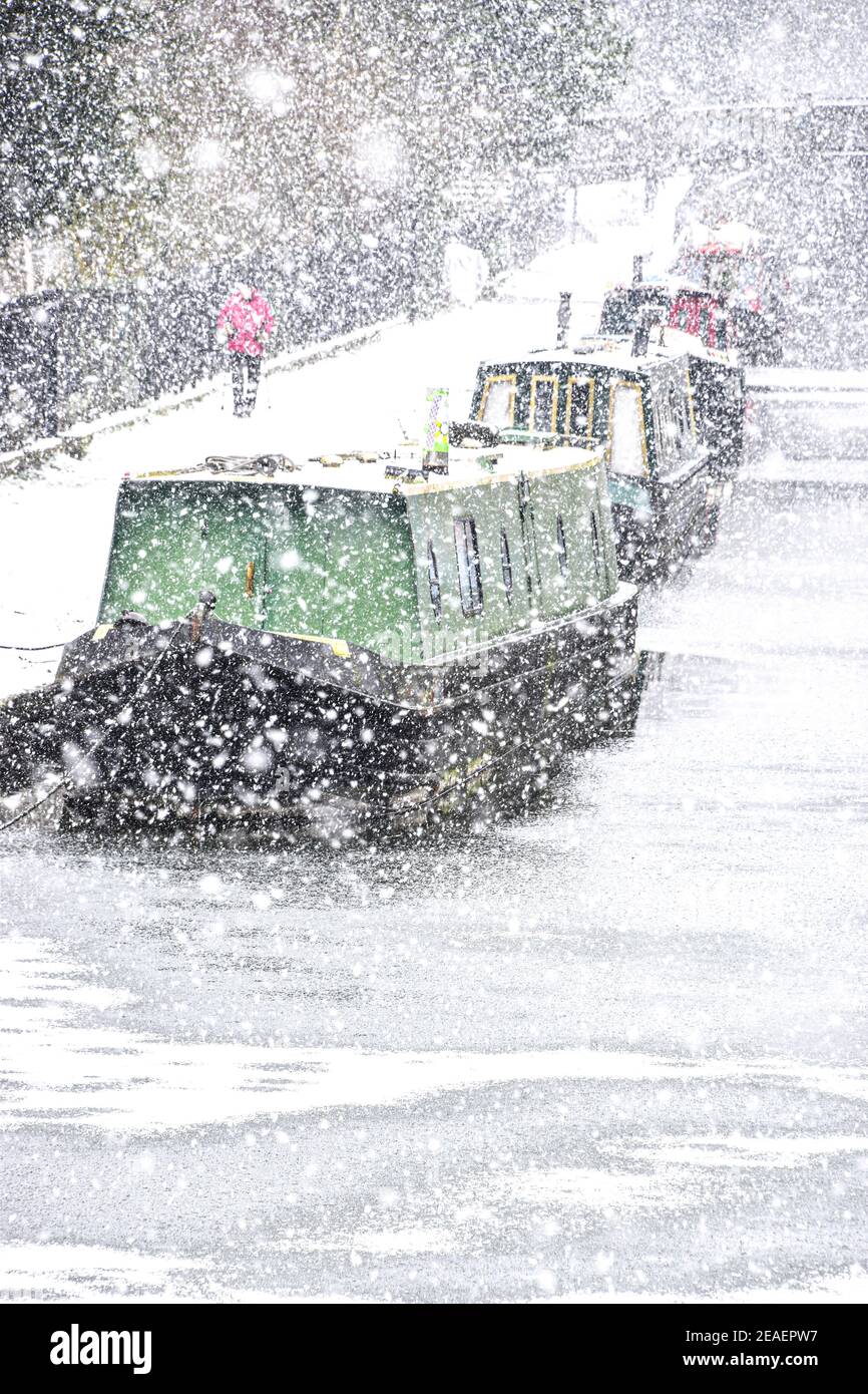 Blizzard, Storm Darcy, Rochdale Canal, Hebden Bridge, Calderdale, West Yorkshire Stockfoto