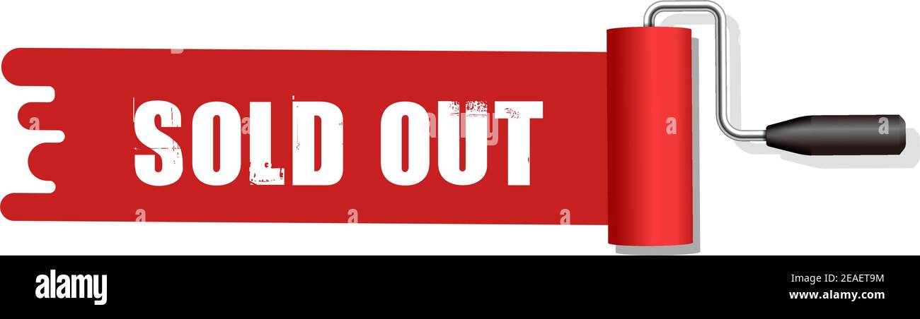 Walzenmaler, Pinsel mit Text (ausverkauft) Vektorgrafik (rot) Stock Vektor