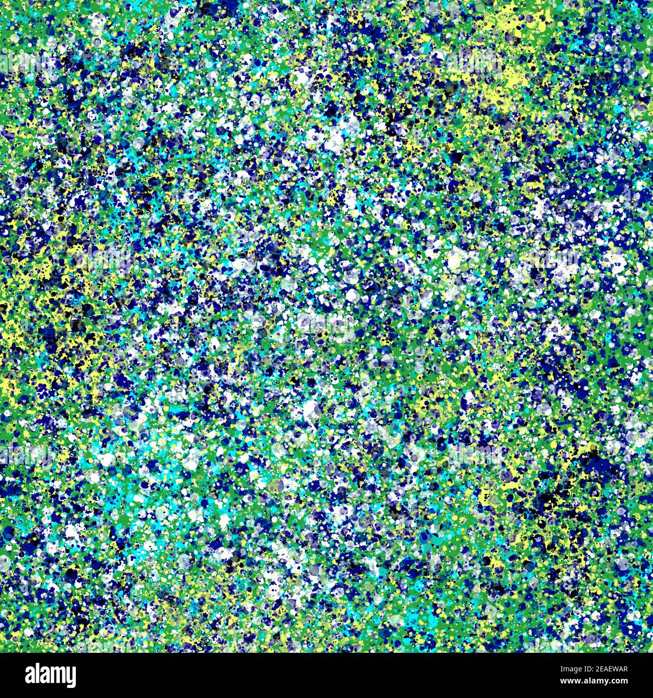 Emerald Hintergrund. Gelbe, blaue und weiße Tintentropfen. Abstrakte inkscape. Stockfoto
