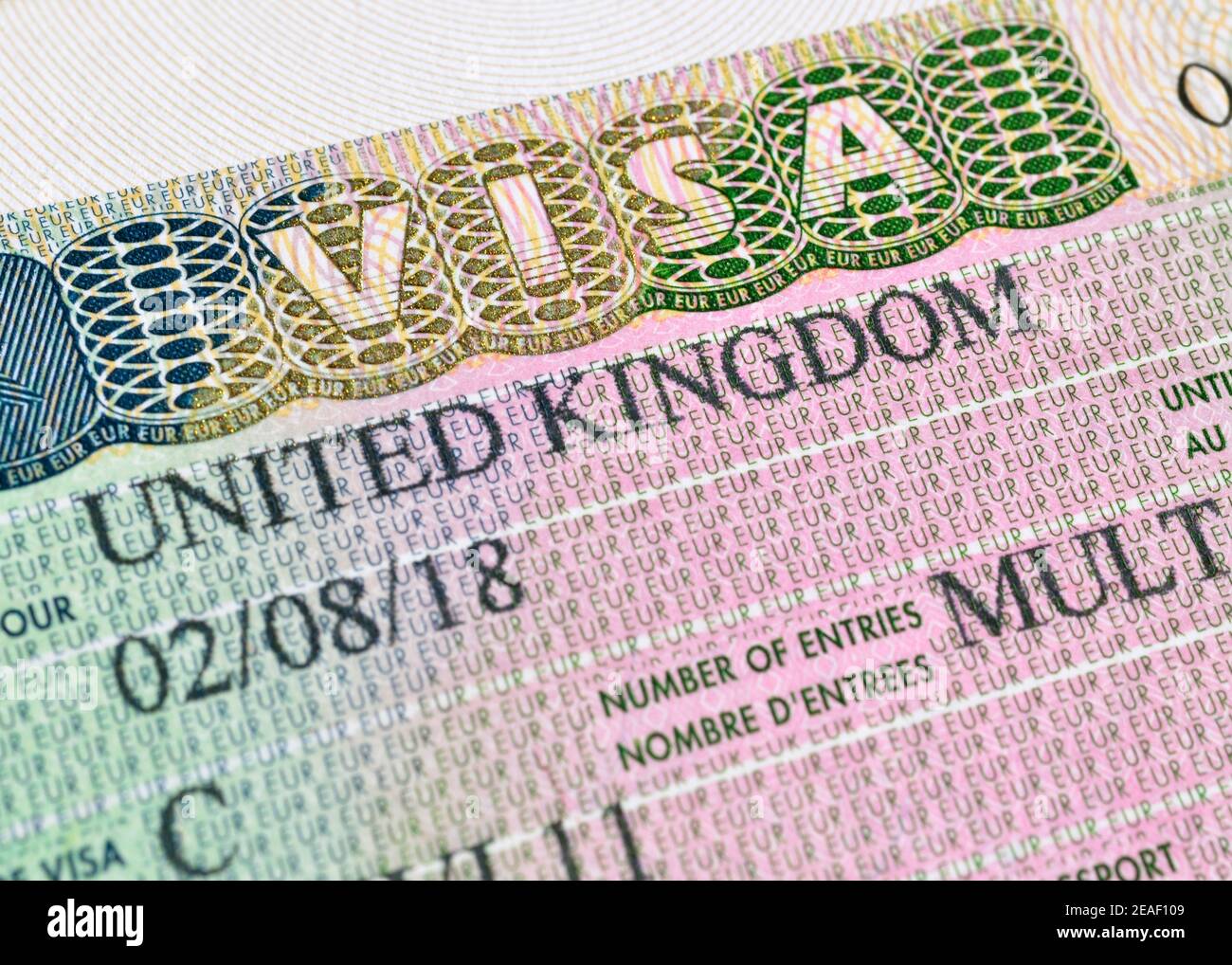 Visum für Großbritannien Stockfoto
