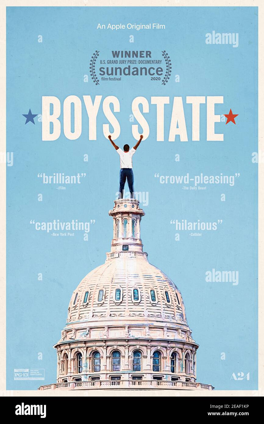 Boys State (2020) unter der Regie von Amanda McBaine und Jesse Moss mit Seth Rogen, Sarah Snook und Molly Evensen. Tausend 17-jährige Jungen aus Texas schließen sich zusammen, um von Grund auf eine repräsentative Regierung aufzubauen. Stockfoto