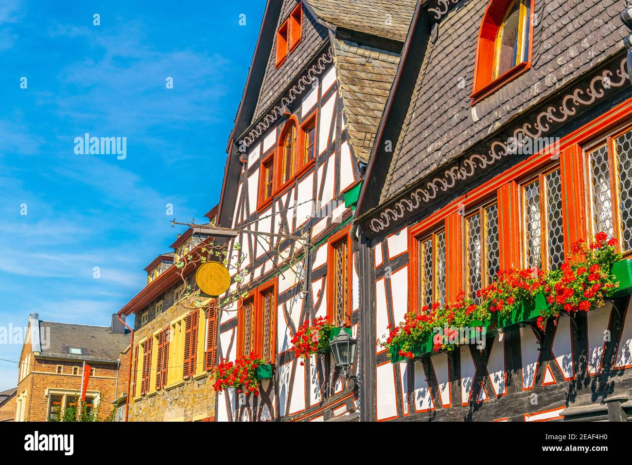 Holzfassaden in Bacharach, Deutschland Stockfoto