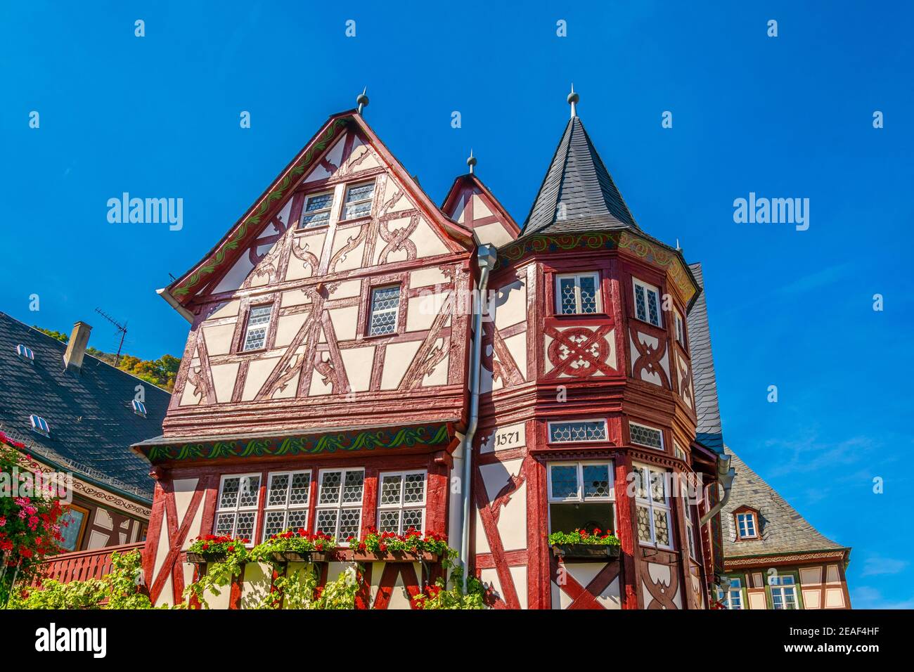 Holzfassaden in Bacharach, Deutschland Stockfoto