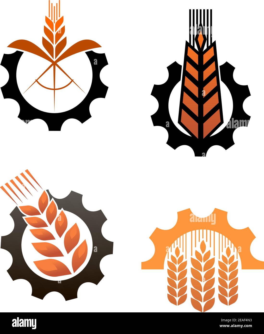 Landwirtschaft Ikonen mit Getreide und Industrieanlagen Stock Vektor