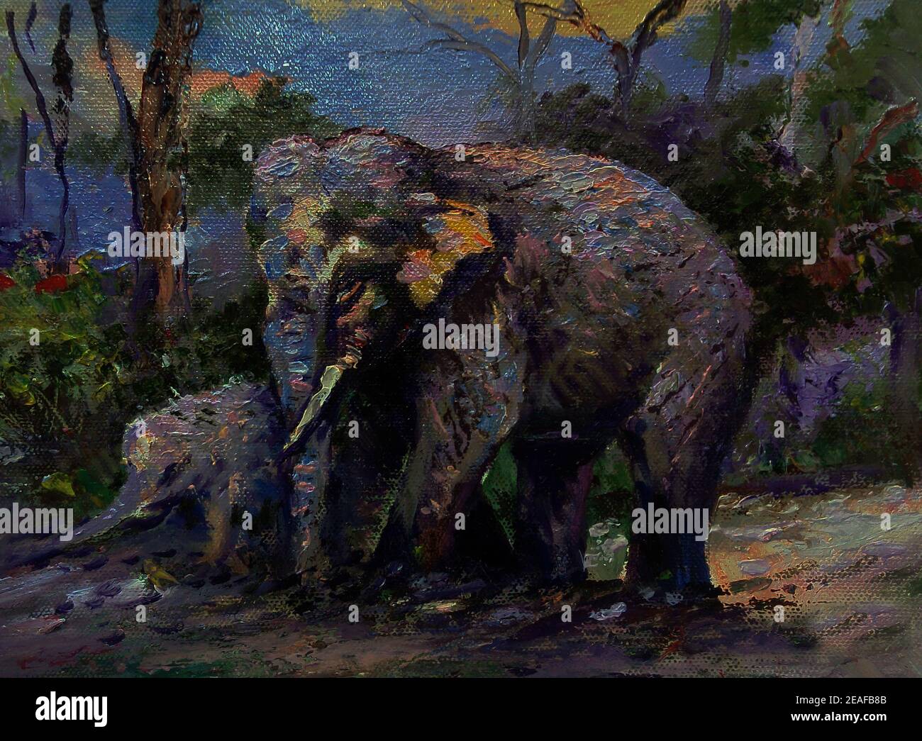 Kunst, Malerei, Ölfarbe, Elefant, Familie, thailand Stockfoto