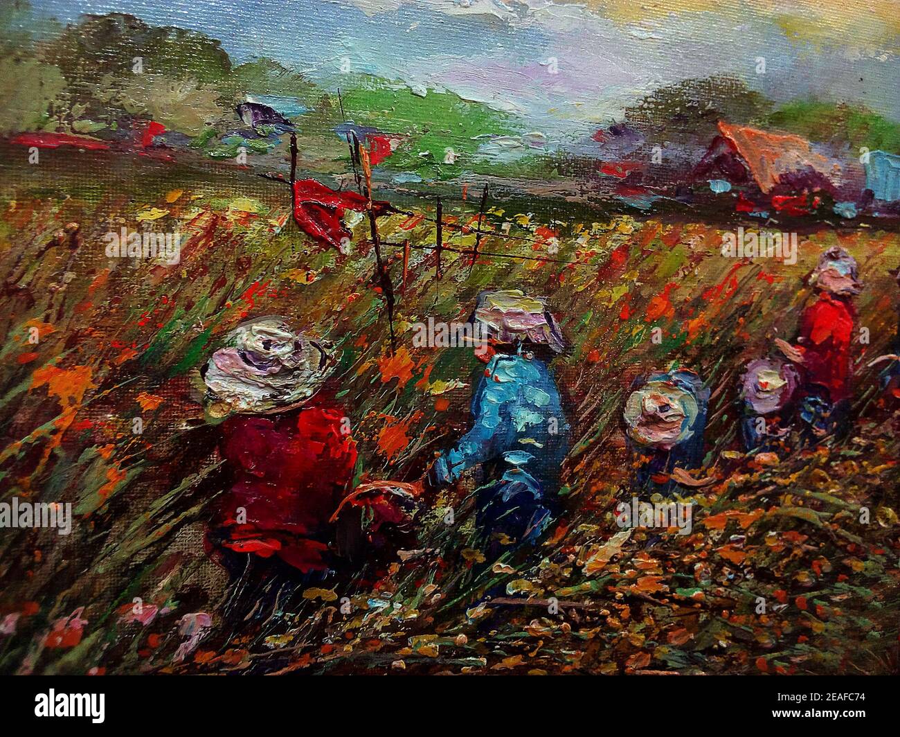 Kunst Malerei Ölfarbe Landwirt , Ernte Reis , Landwirt , ländliches Leben , ländliches thailand Stockfoto