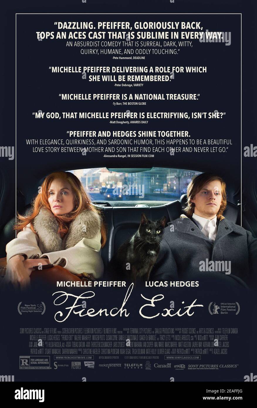 French Exit (2020) Regie: Azazel Jacobs mit Michelle Pfeiffer, Lucas Hedges und Tracy Letts. Basierend auf Patrick DeWitt's Buch über eine alternde Manhattan Sozialite lebt von ihrem Erbe zieht in eine kleine Wohnung in Paris. Stockfoto