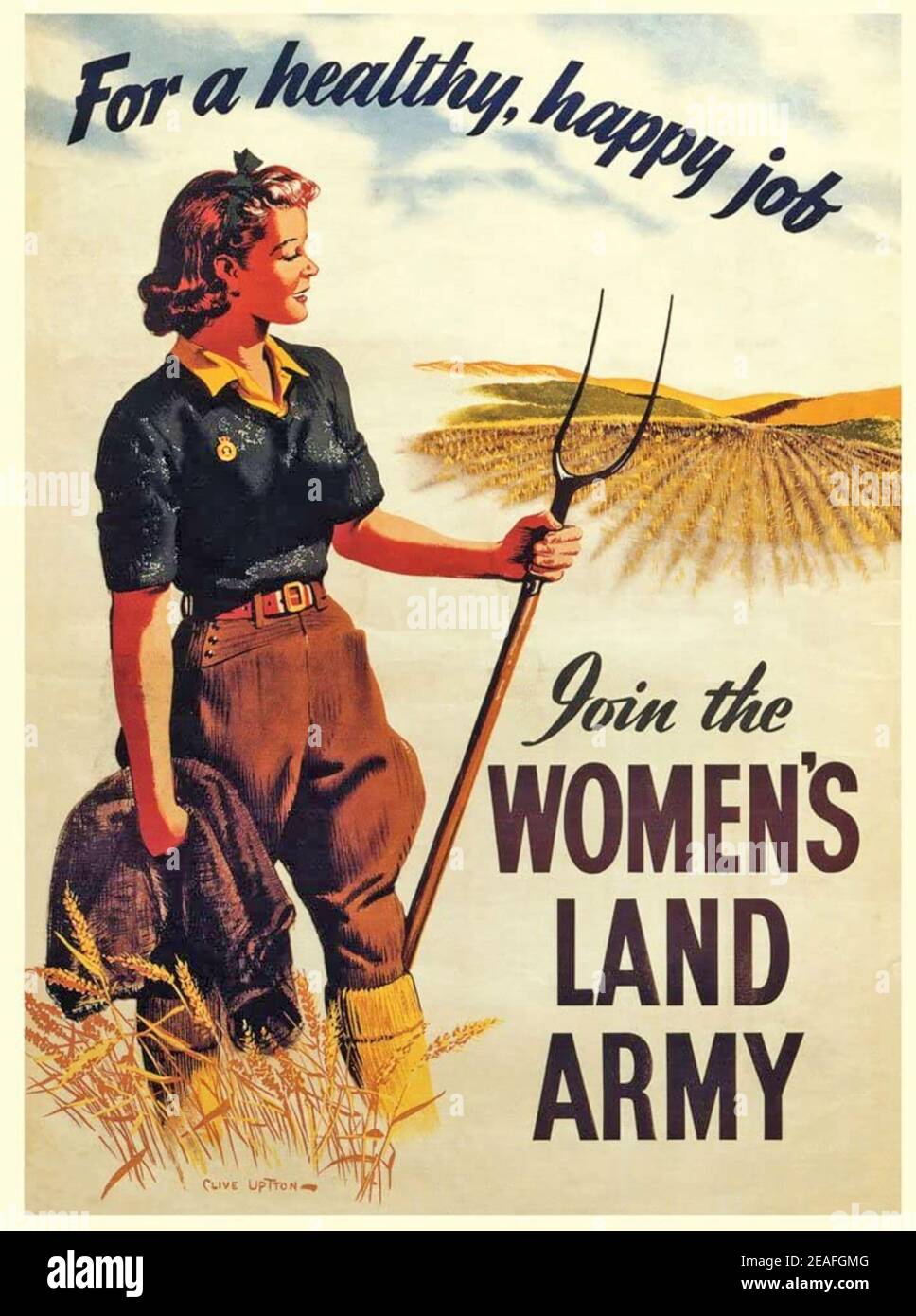 WOMEN'S LAND ARMY 1940 Poster von Clive Upton für die Britisches Informationsministerium Stockfoto