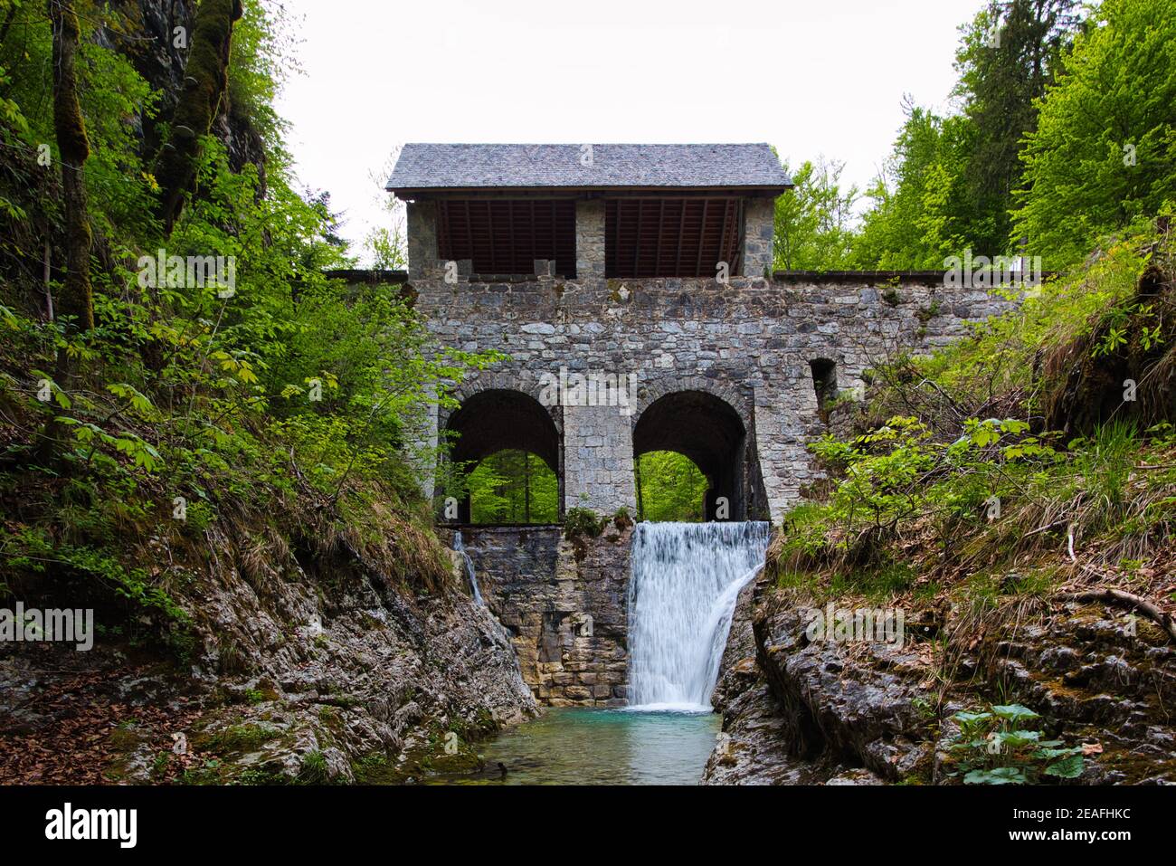 Wasserbarrieren, Klavze unesco-Weltkulturerbe in Idrija, Slowenien Stockfoto