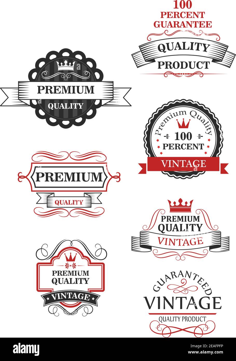 Premium-Qualität Label-Kollektion von sieben verschiedenen Designs garantiert die Beste oder 100 Prozent Vintage Qualität Stock Vektor