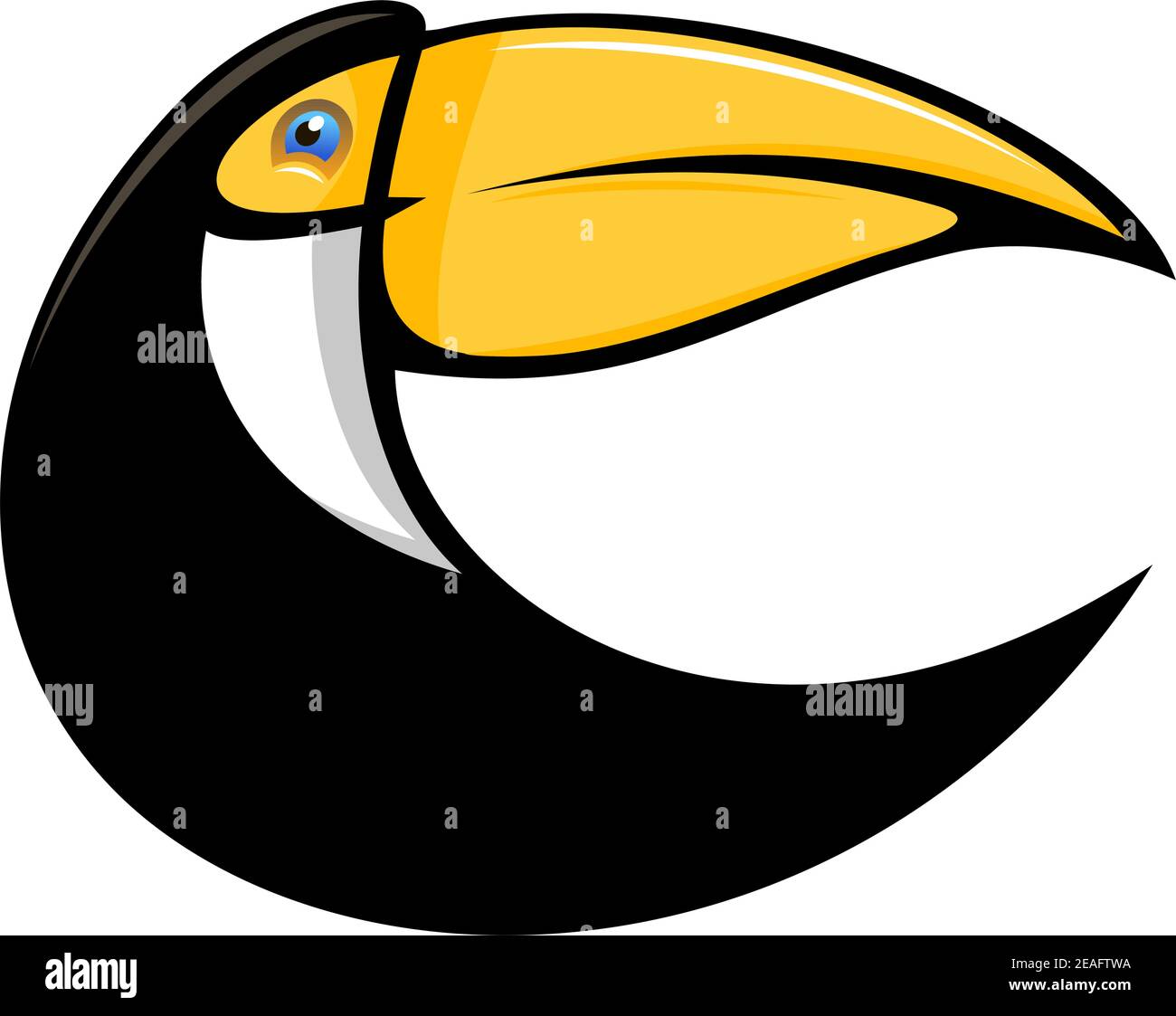 Cartoon-Illustration eines stilisierten gekrümmten Tukan Vogel in schwarz Mit einem großen bunten orange Bill isoliert auf weiß Stock Vektor