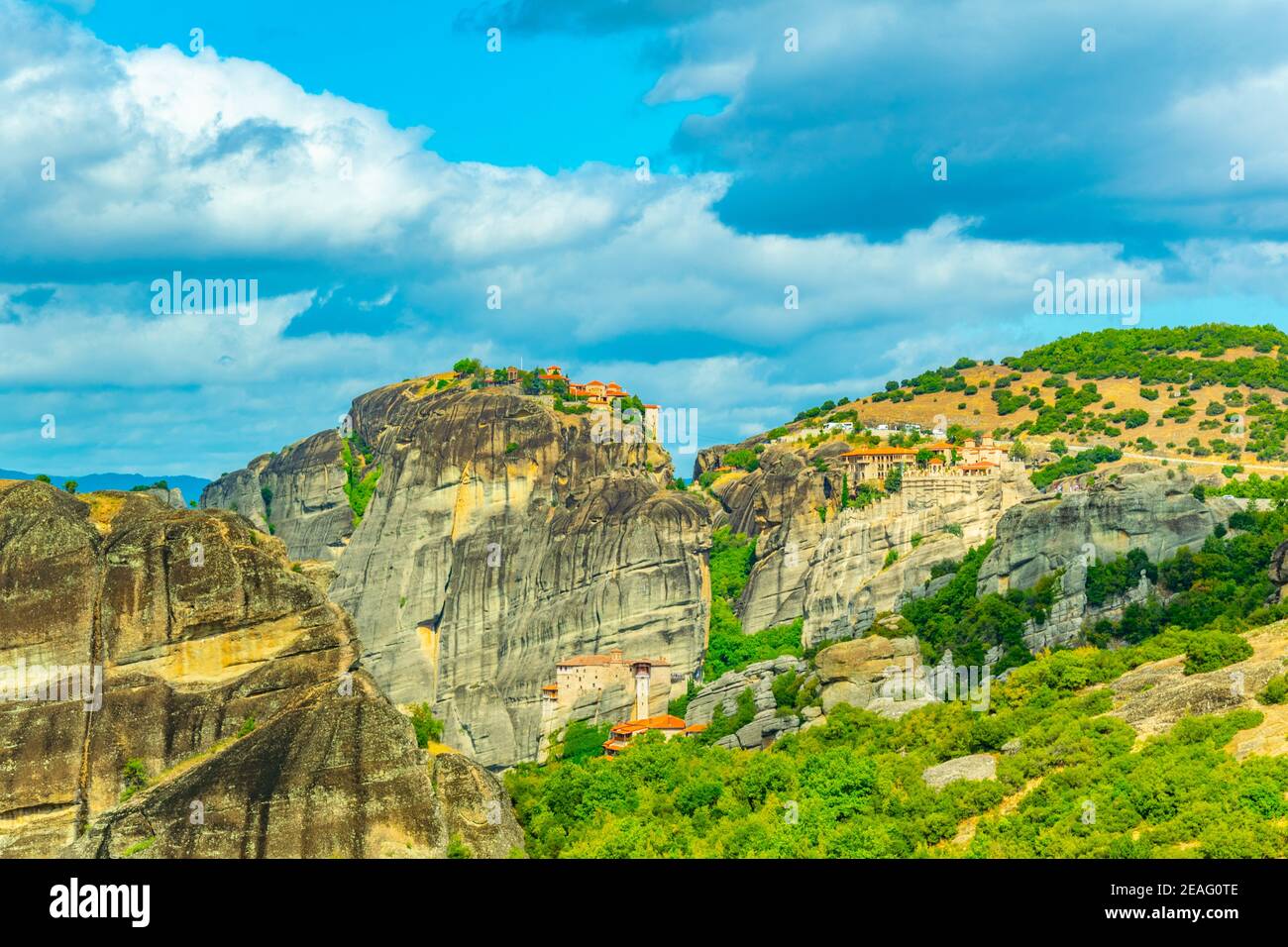 Klöster von Varlaam und großes Meteor Kloster in Meteora, Griechenland Stockfoto