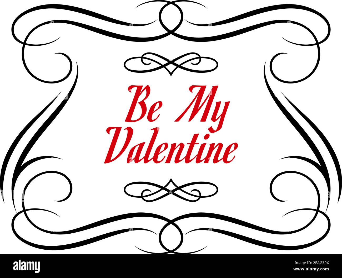Schwarz Und Weiss Zarte Wirbelnde Vintage Rahmen Um Roten Text Be My Valentine In Einer Einfachen Grusskarte Design Stock Vektorgrafik Alamy