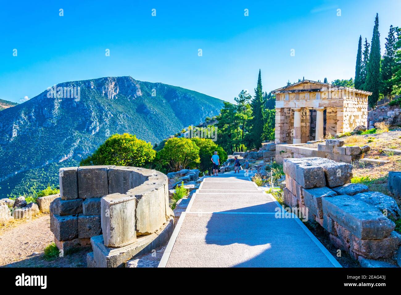 Athener Schatzkammer an der antiken delphi-Stätte in Griechenland Stockfoto