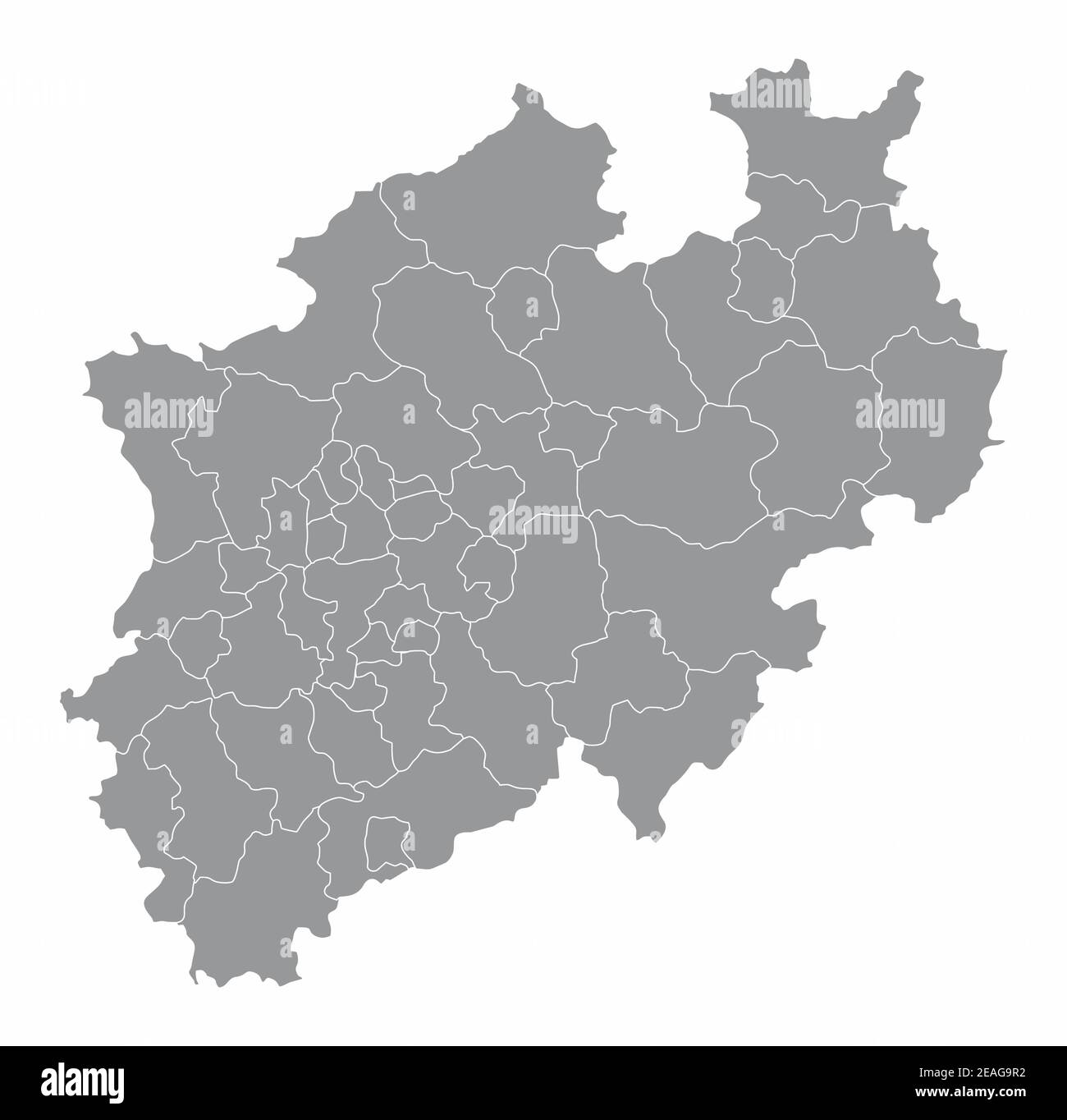 Die isolierte Karte Nordrhein-Westfalen in Bezirke aufgeteilt, Deutschland Stock Vektor