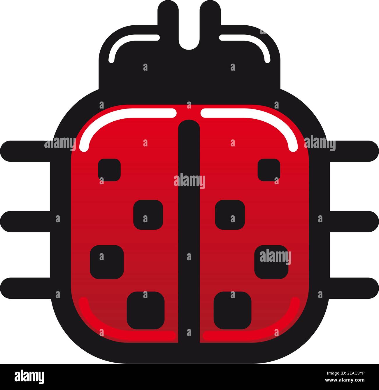 Cartoon Marienkäfer oder Marienkäfer glänzende Ikone mit quadratischen Punkt rot Flügeldecken in einer Ansicht von oben Stock Vektor
