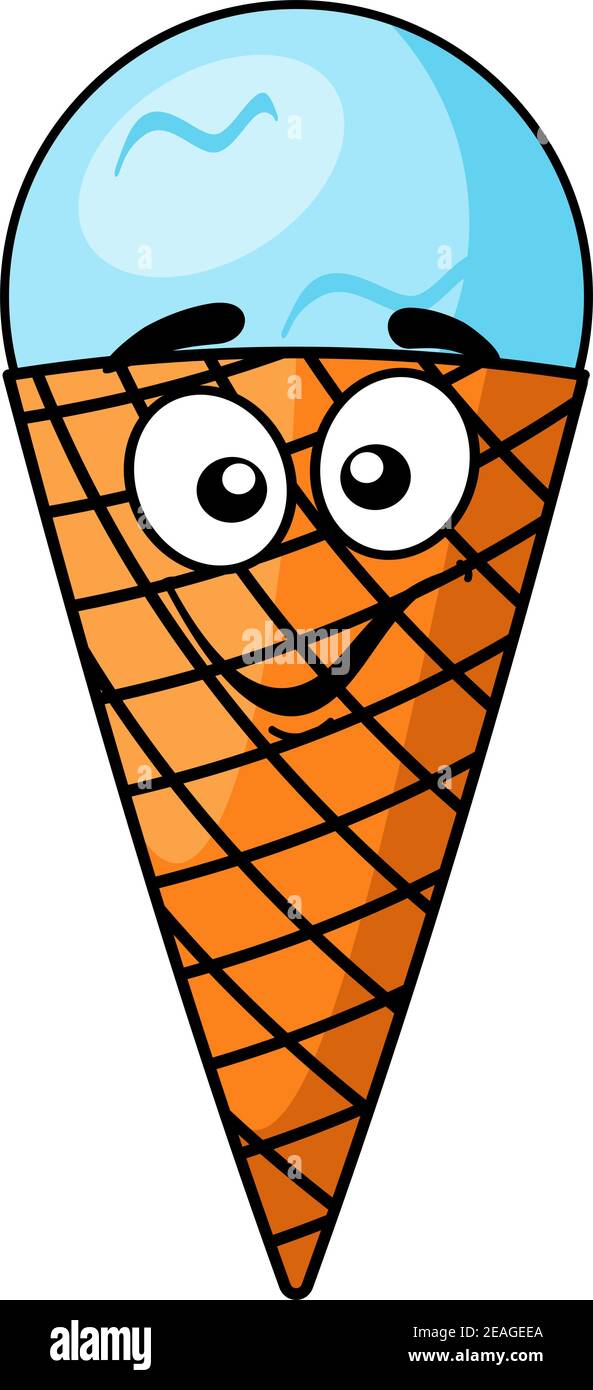 Fun Glücklich Cartoon Eis Kegel Mit Einer Kugel Von Kühlen Blauen Eis Mit  Einem Lächelnden Gesicht Gekrönt, Auf Weiß Isoliert Stock-Vektorgrafik -  Alamy