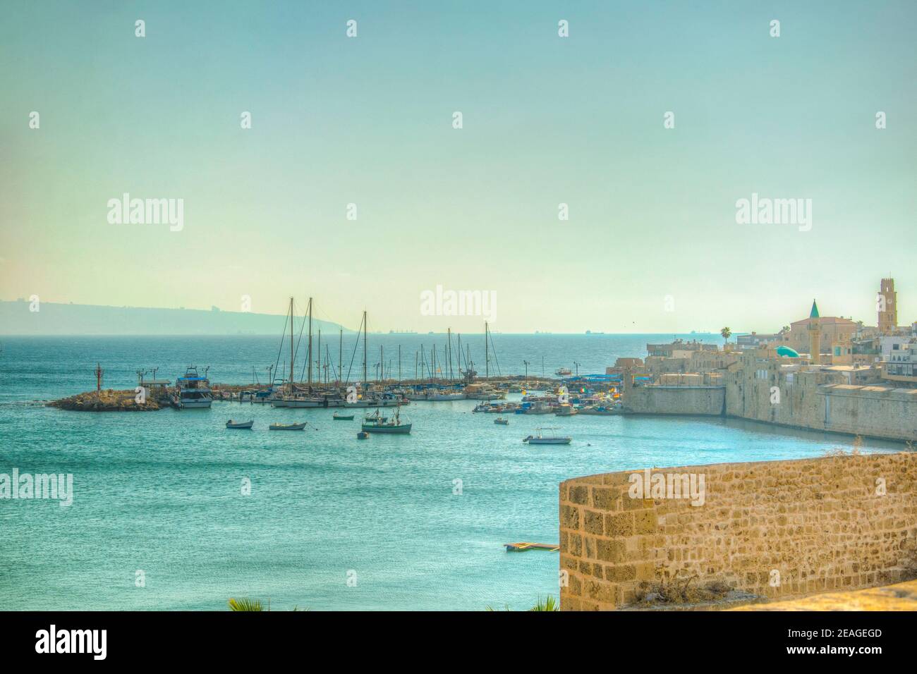 Boote anlegen im alten Hafen von Akko/Akko, Israel Stockfoto