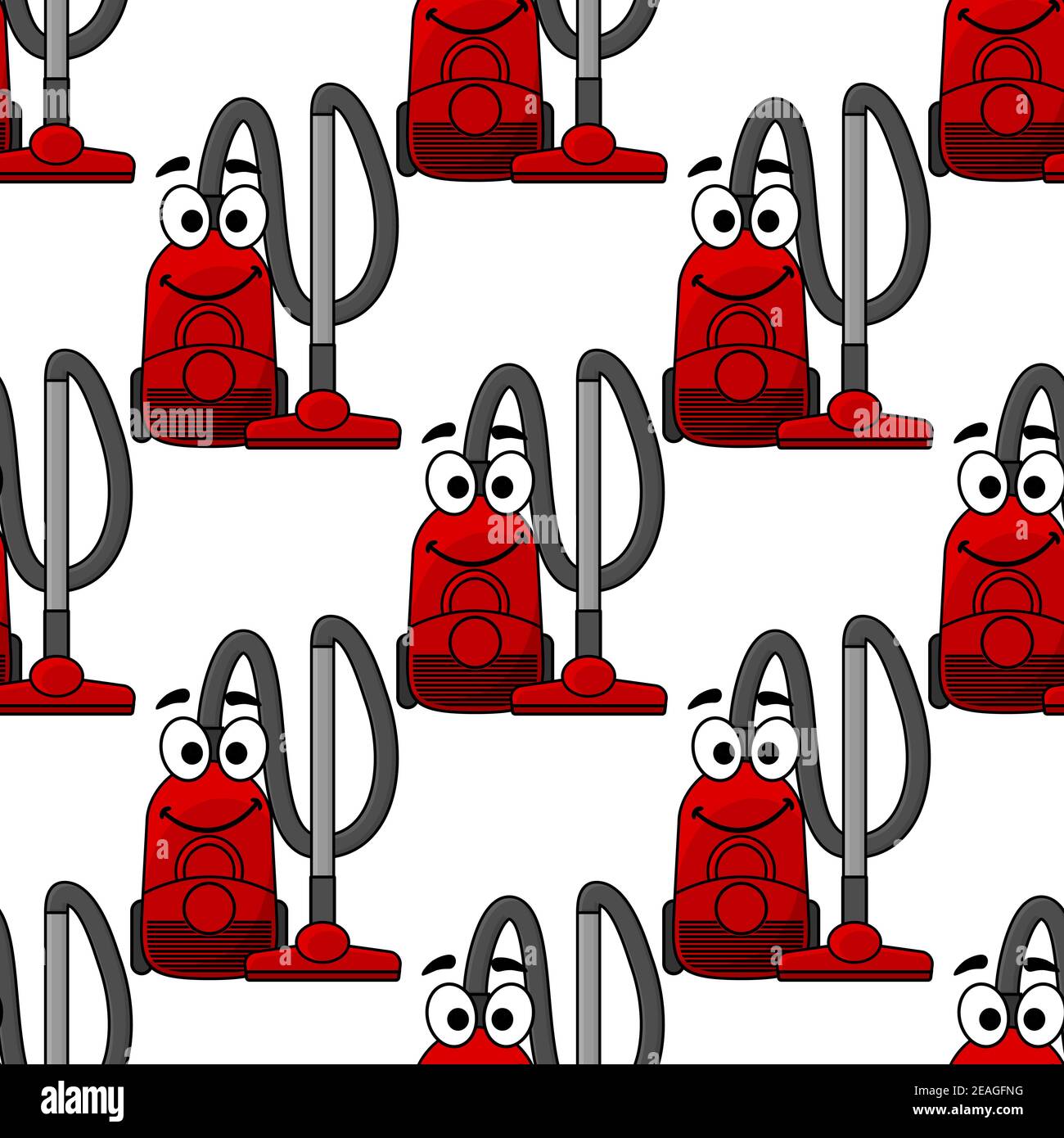 Happy Smiling modernen roten Staubsauger in einer Wiederholung nahtlose Hintergrund Muster im quadratischen Format, Cartoon-Illustration Stock Vektor