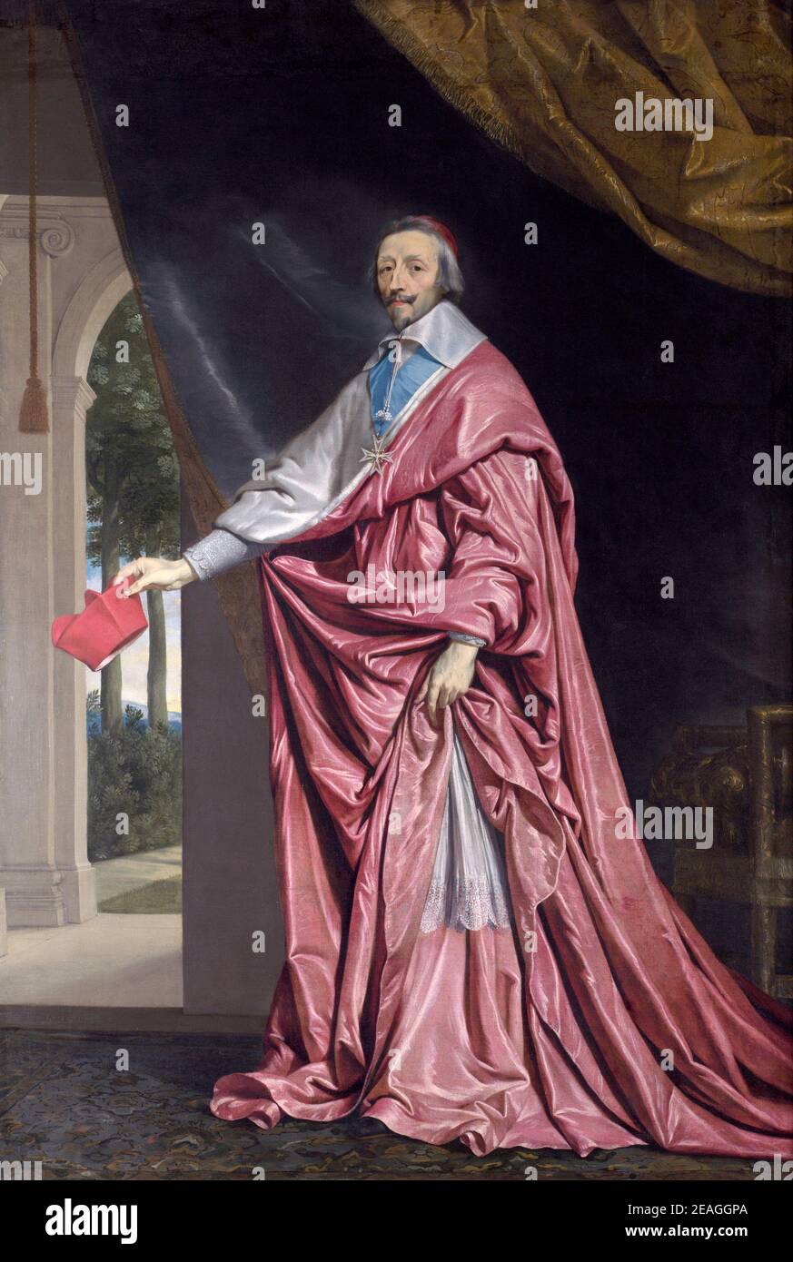Kardinal Richelieu, Kardinal Richelieu, Armand Jean du Plessis, Herzog von Richelieu (1585 – 1642), Kardinal Richelieu, Kardinal Richelieu, französischer Geistlicher und Staatsmann. Porträt von Philippe de Champaigne Stockfoto