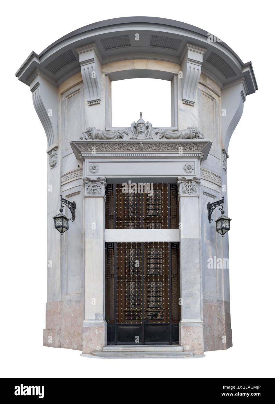 Elemente der Architektur von Gebäuden, antike Türen und Tore mit Bars. Auf den Straßen in Istanbul, öffentliche Plätze. Stockfoto