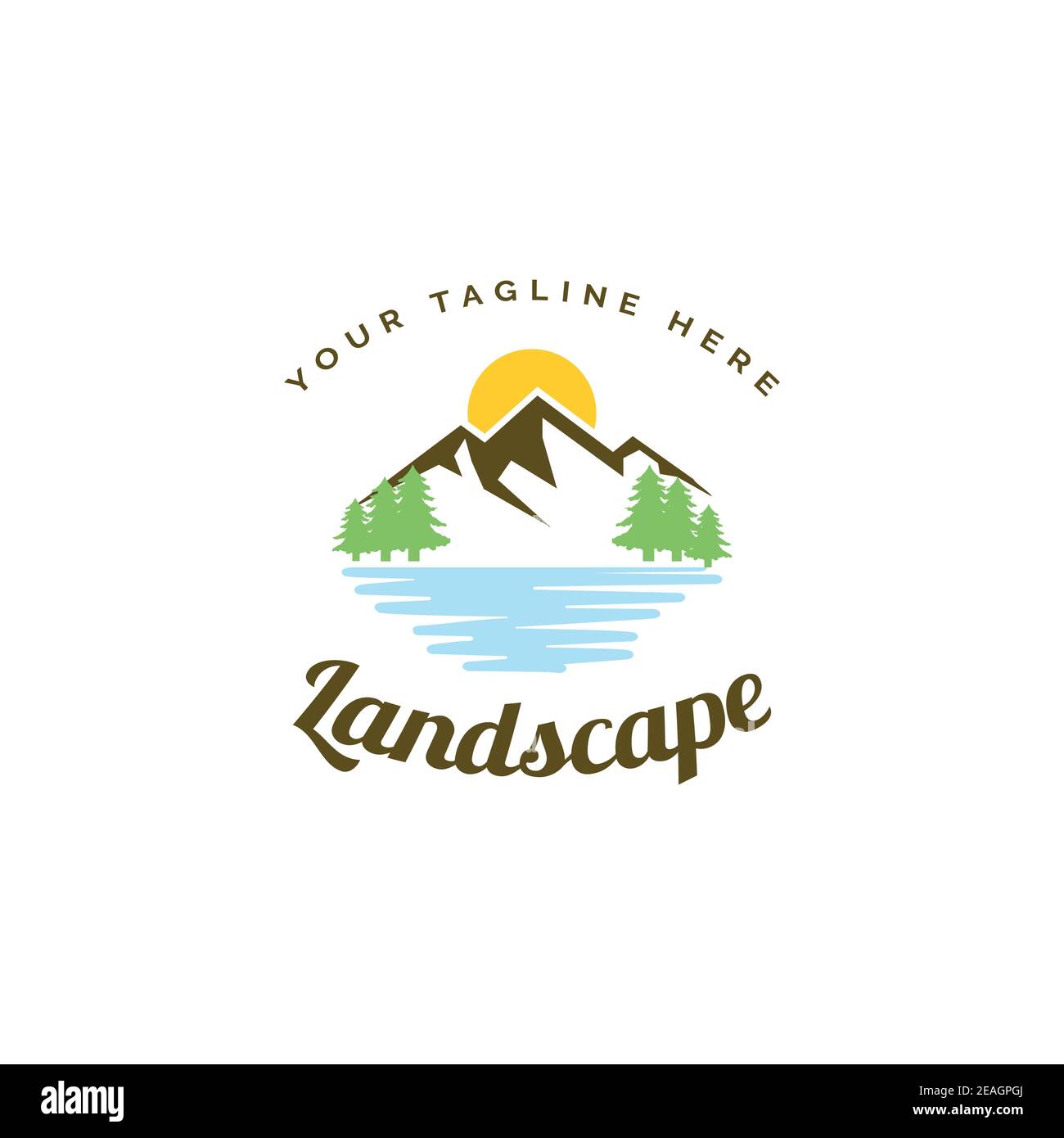 Querformat Illustration Logo Design Vektor Vorlage. Berg mit See Symbol Stock Vektor