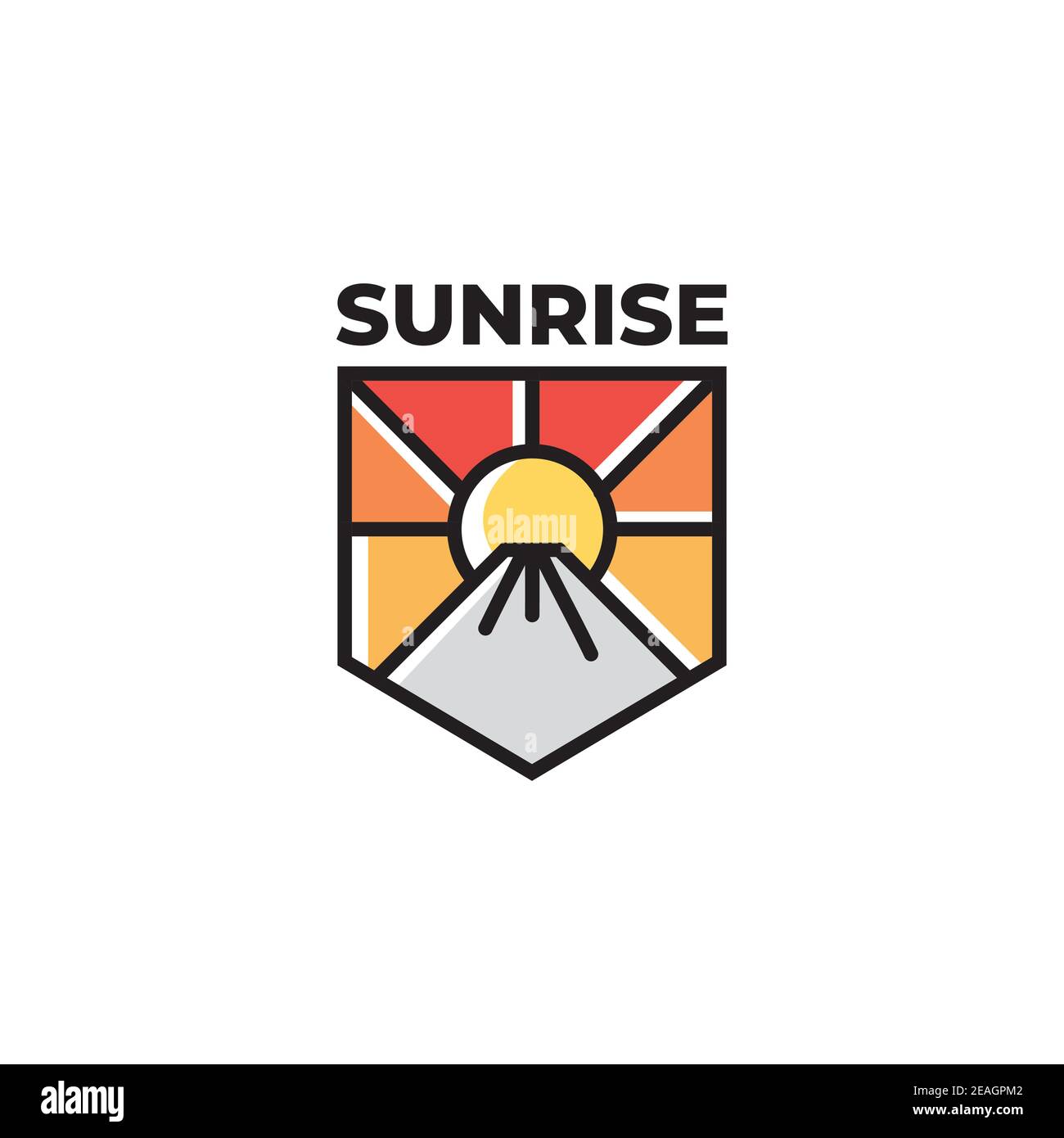 Sunrise mit Berg Illustration Logo Design Vektor Vorlage Stock Vektor