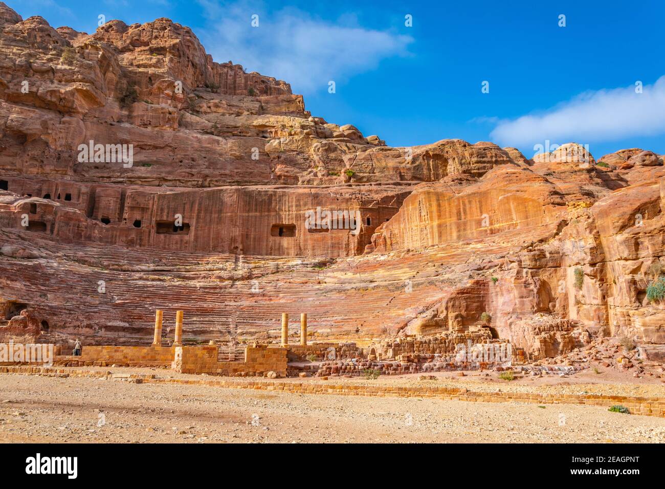 Sonnenaufgang Ansicht des alten Theaters in Petra, Jordanien Stockfoto