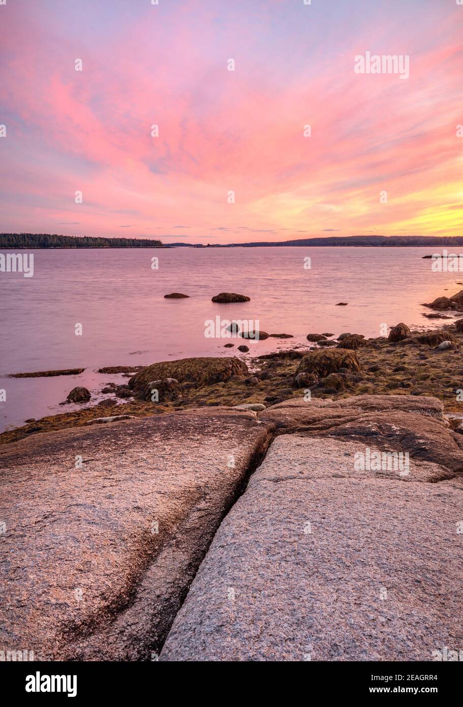 Deer Isle, Maine: Sonnenuntergang auf Jericho Bay Stockfoto