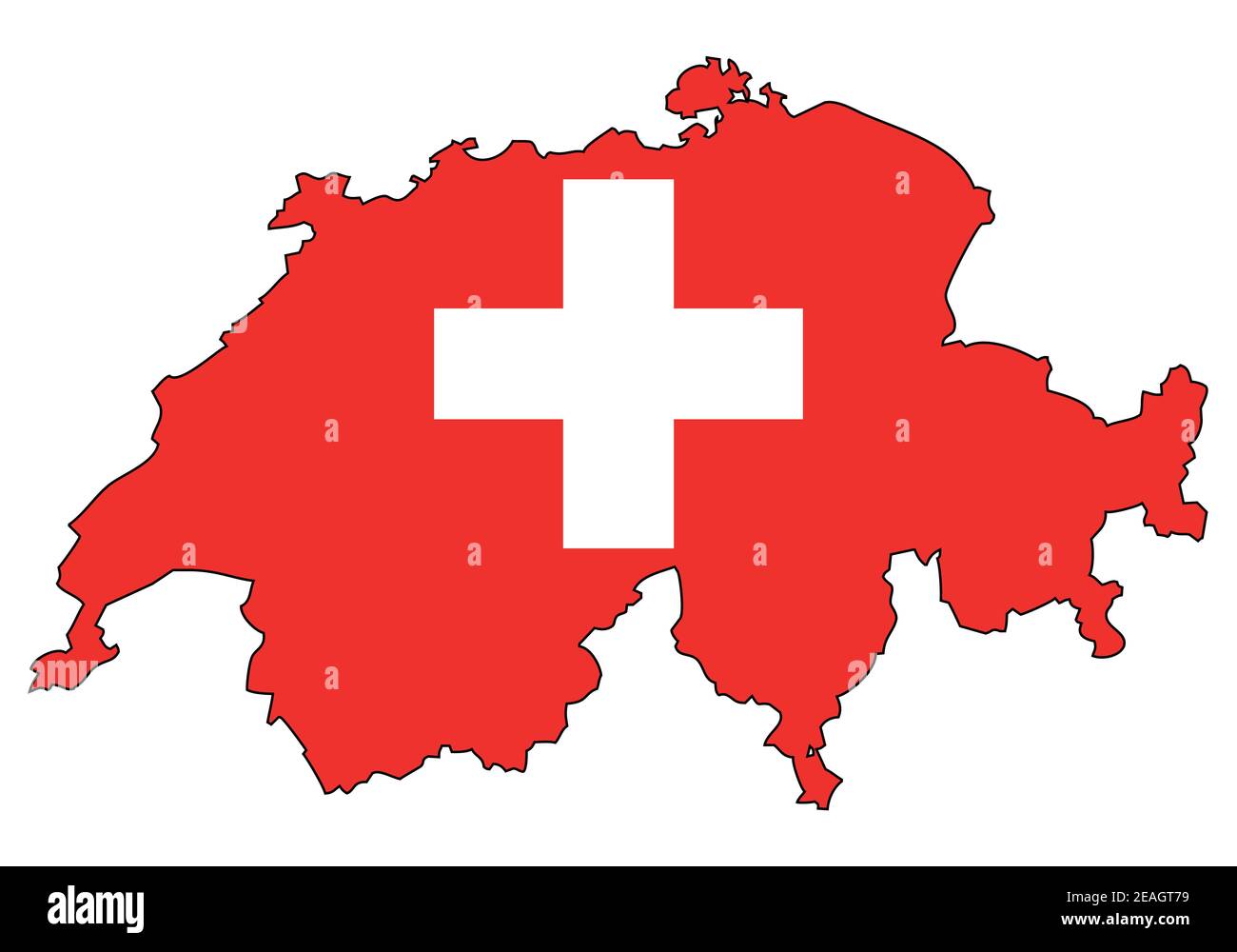 Schweiz Karte mit Flagge - Umriss eines Staates mit Nationalflagge, weißer Hintergrund, Vektor Stock Vektor