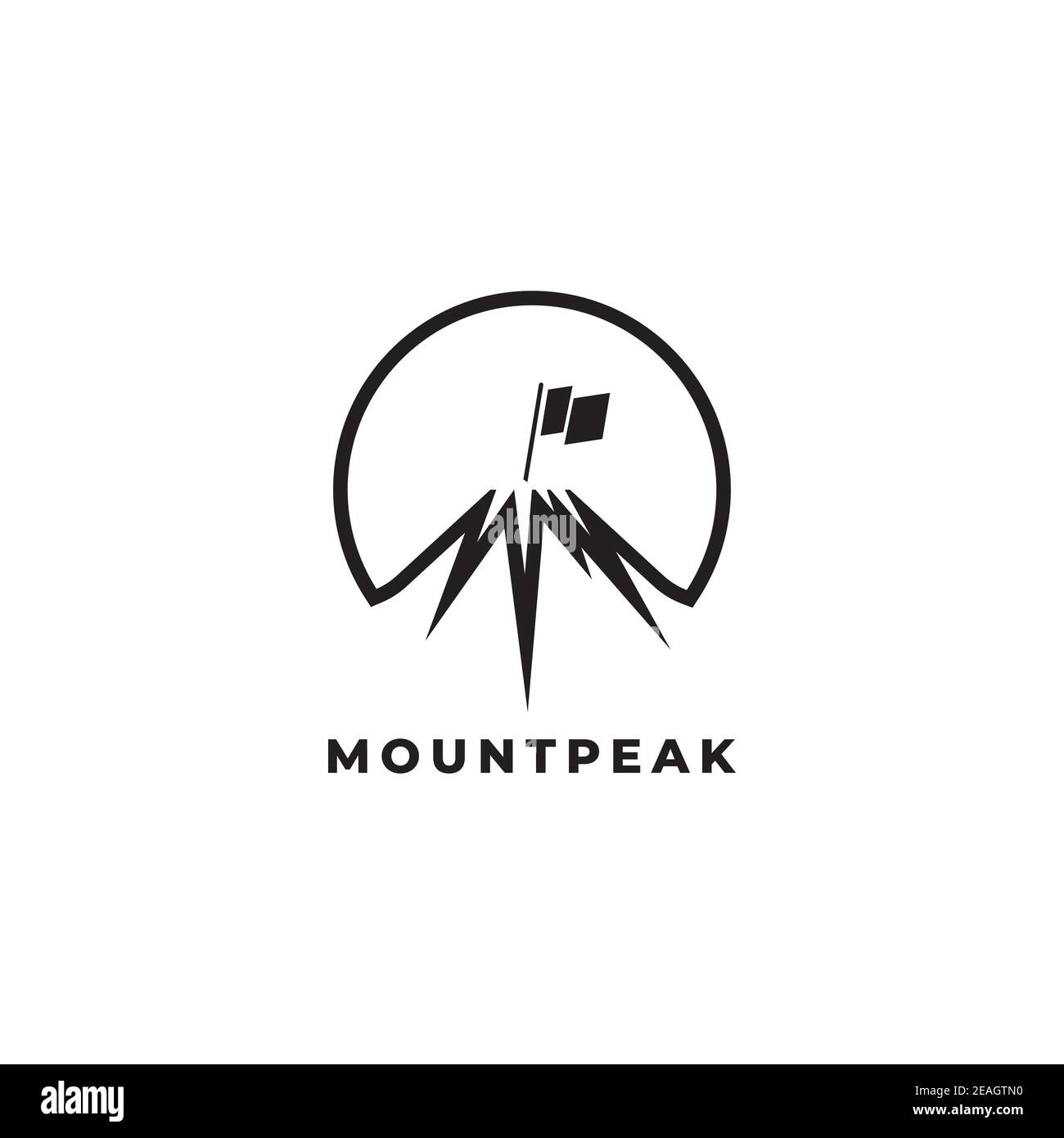 Berg mit Flagge auf dem Gipfel Illustration Logo Design Vektor Vorlage Stock Vektor