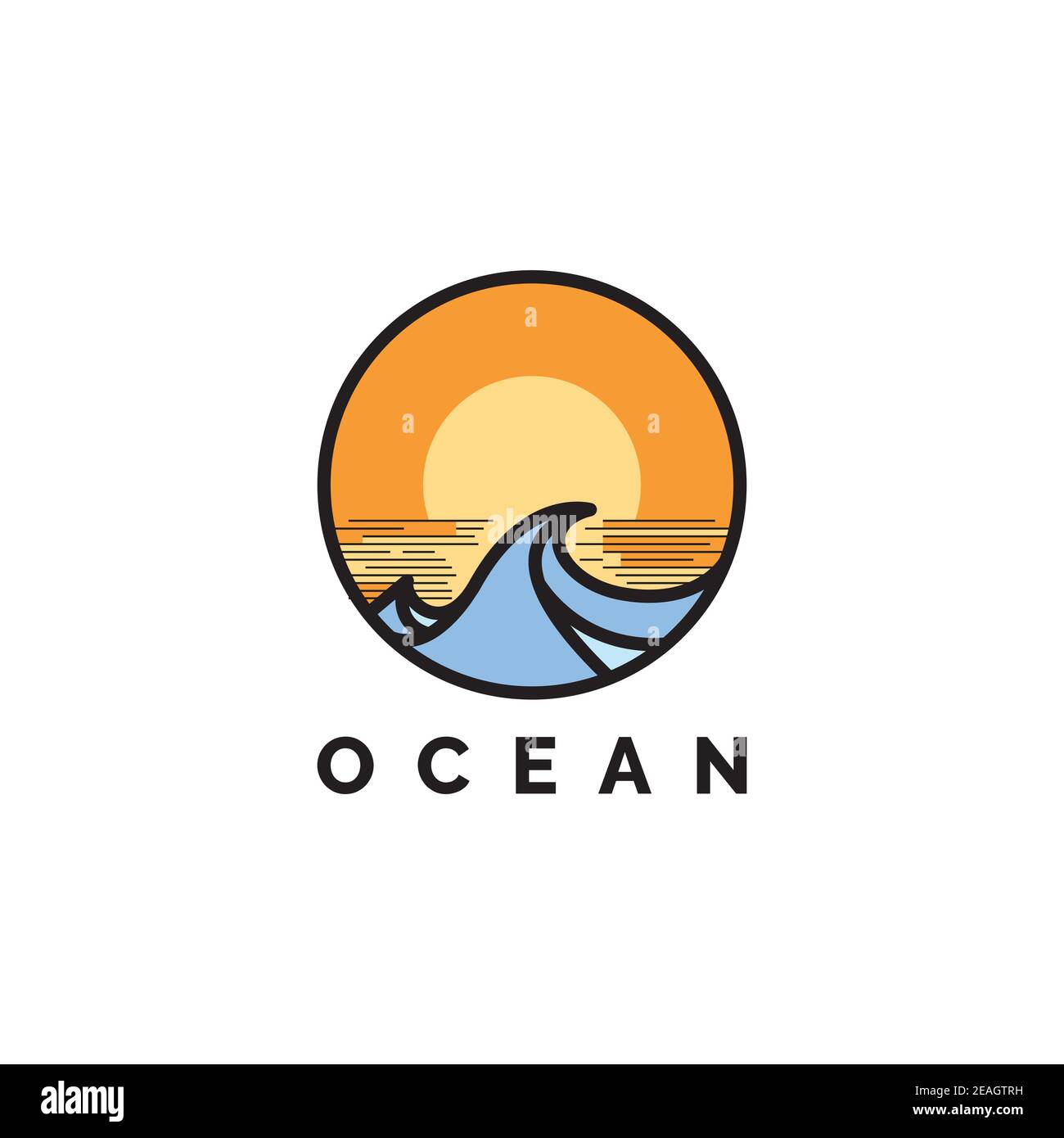 Ocean Welle mit Sonnenuntergang Illustration Logo Design Vektor Vorlage Stock Vektor