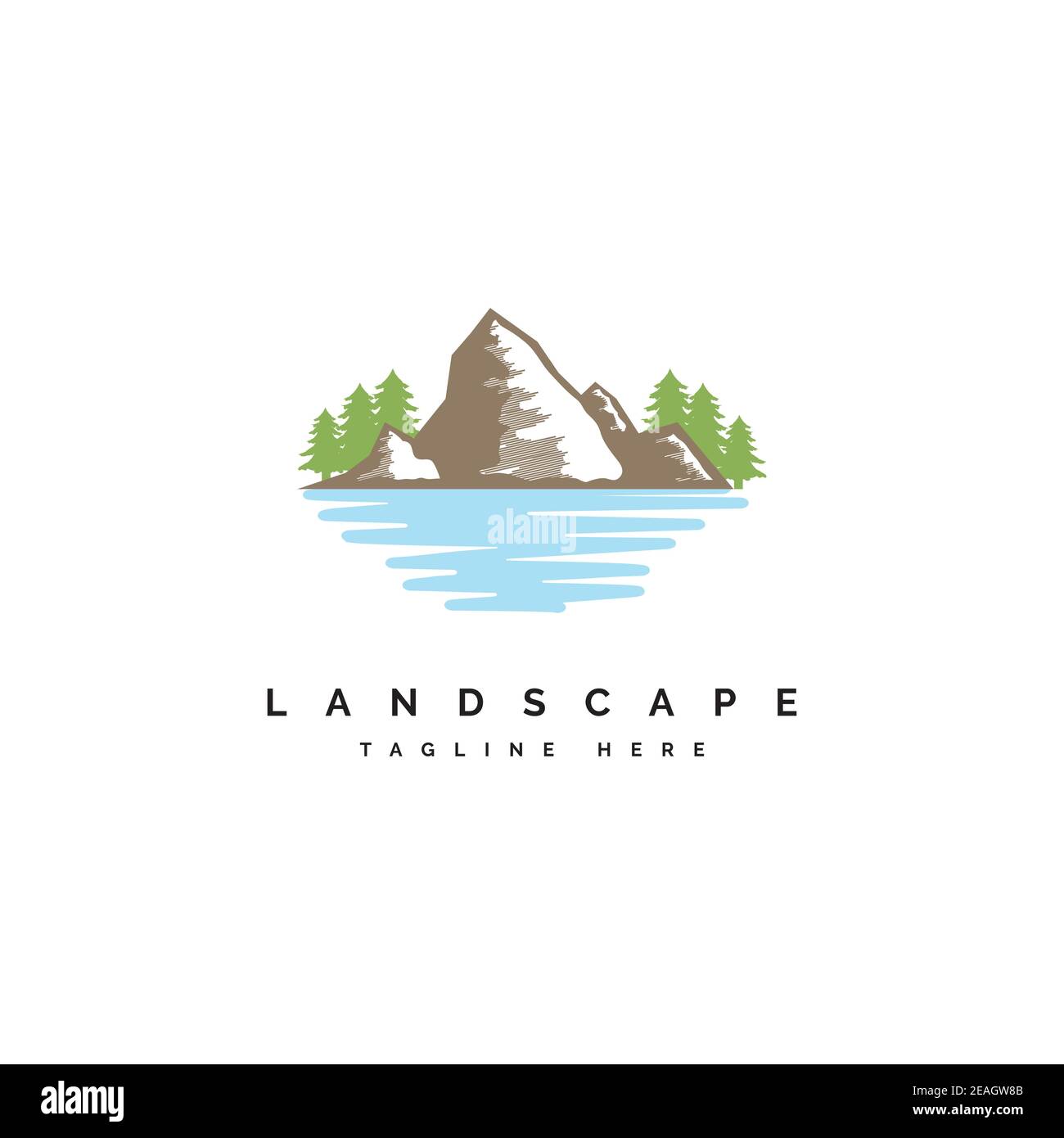 Querformat Illustration Logo Design Vektor Vorlage. Berg mit See Symbol Stock Vektor
