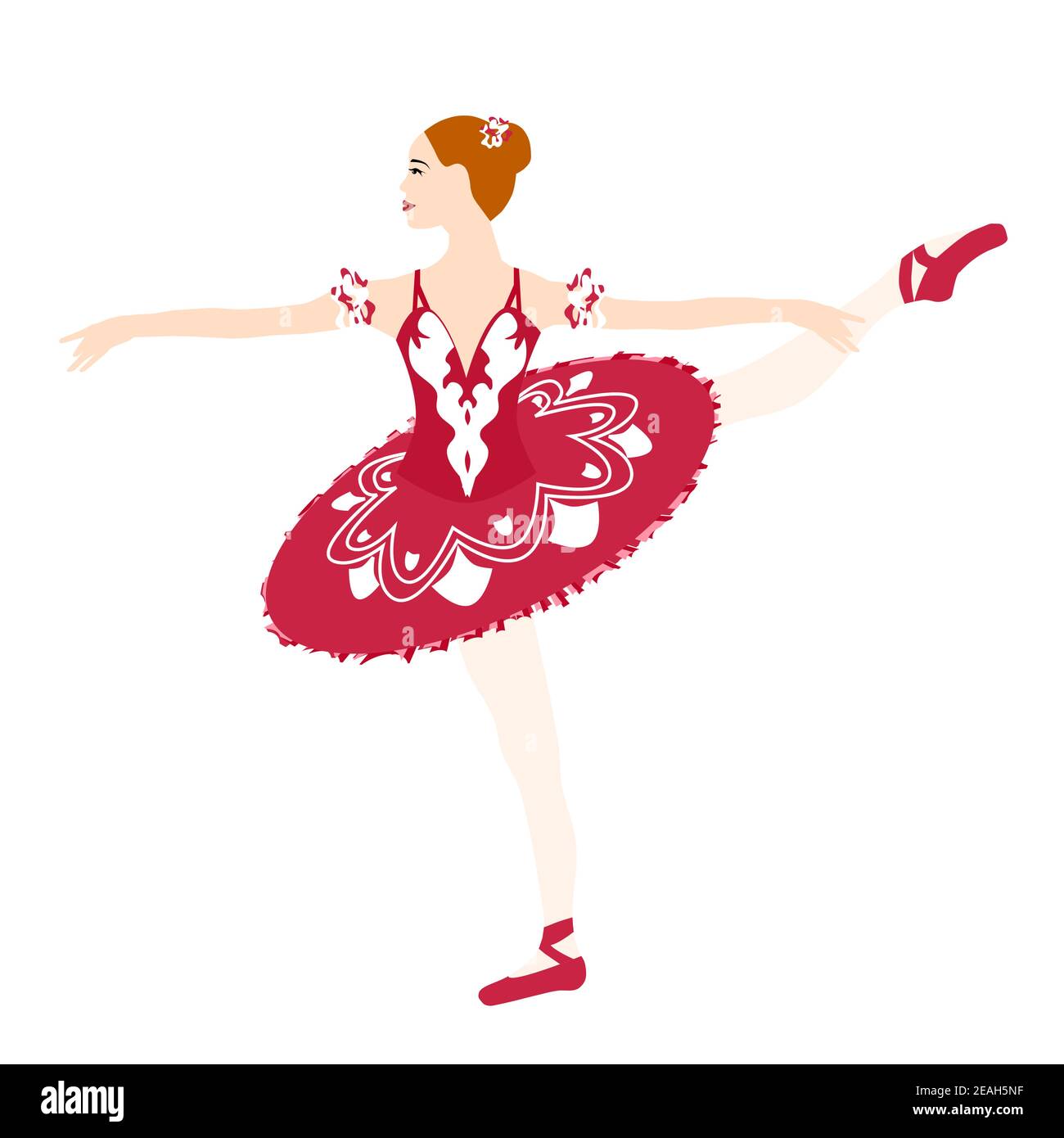 Ballerina in roter Tutu-Lace, spitzenschuhe, Tanzen und Posen, Vektor-Ballett Stock Vektor