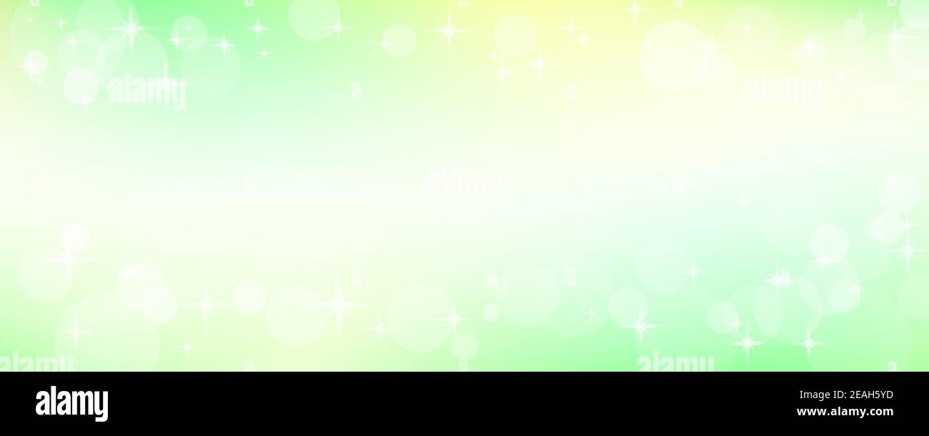 Hellgrünes Webbanner mit Bokeh, Funkeln und Sternen. Sommer, Frühling glänzenden Hintergrund. Abstraktes Vektormuster. Kunstdesign für Postkarte, Präsentation Stock Vektor